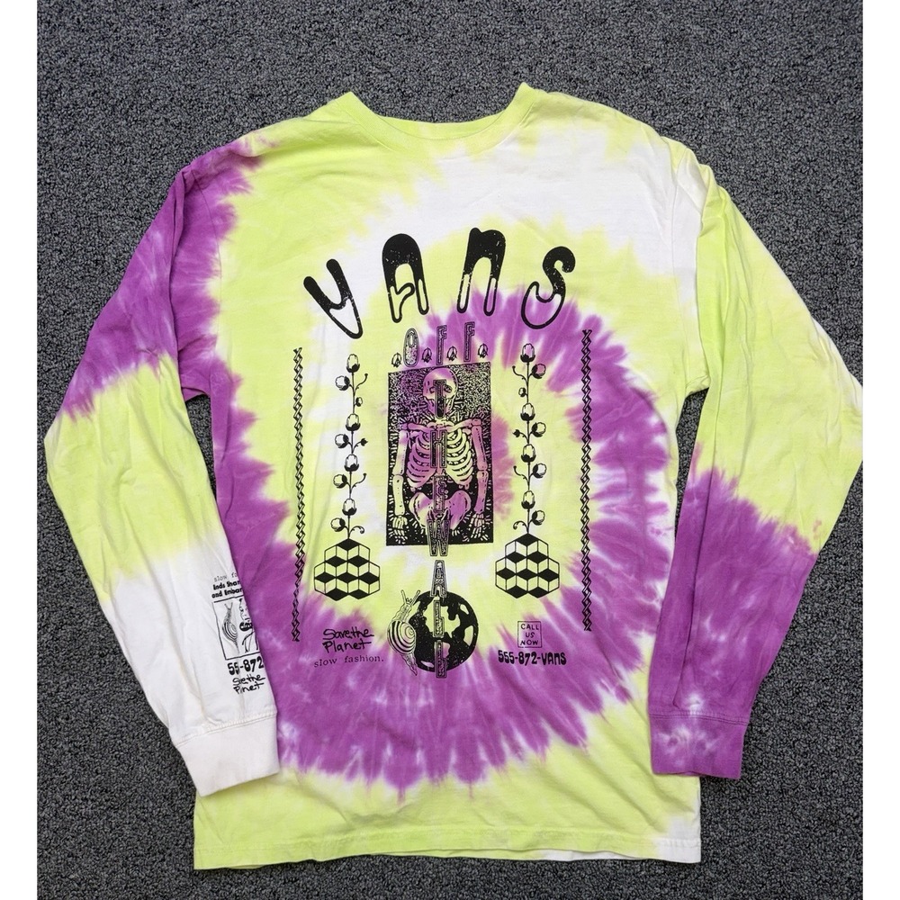 Vans Off The Wall Premium Purple and Yellow Long Sleeve Tie Dyed Shirt Medium